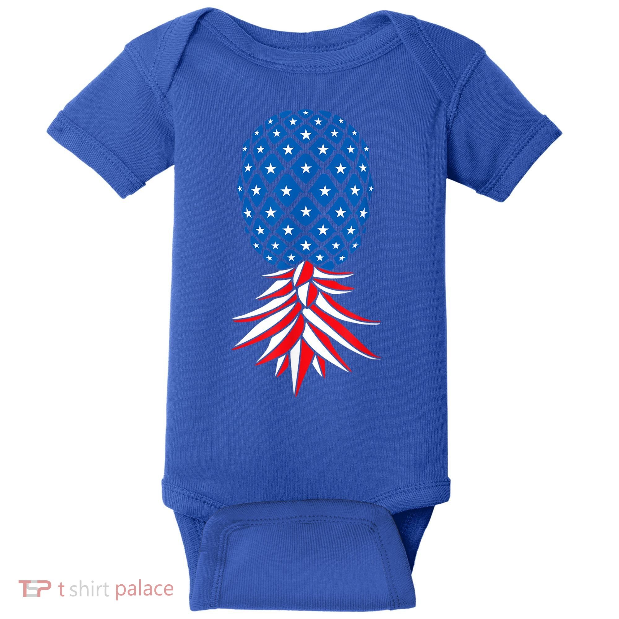July Patriotic Red White Blue Upside Down Pineapple Swinger Baby Bodysuit