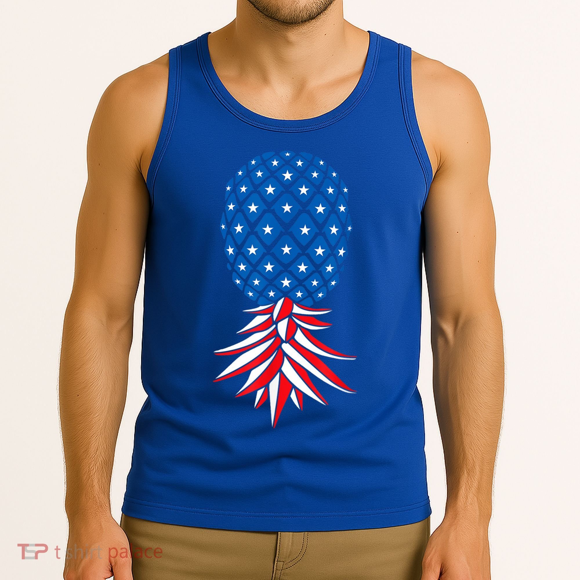 July Patriotic Red White Blue Upside Down Pineapple Swinger Tank Top