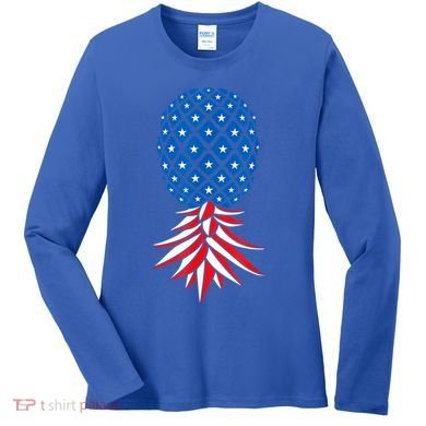July Patriotic Red White Blue Upside Down Pineapple Swinger Women's Long Sleeve Shirt