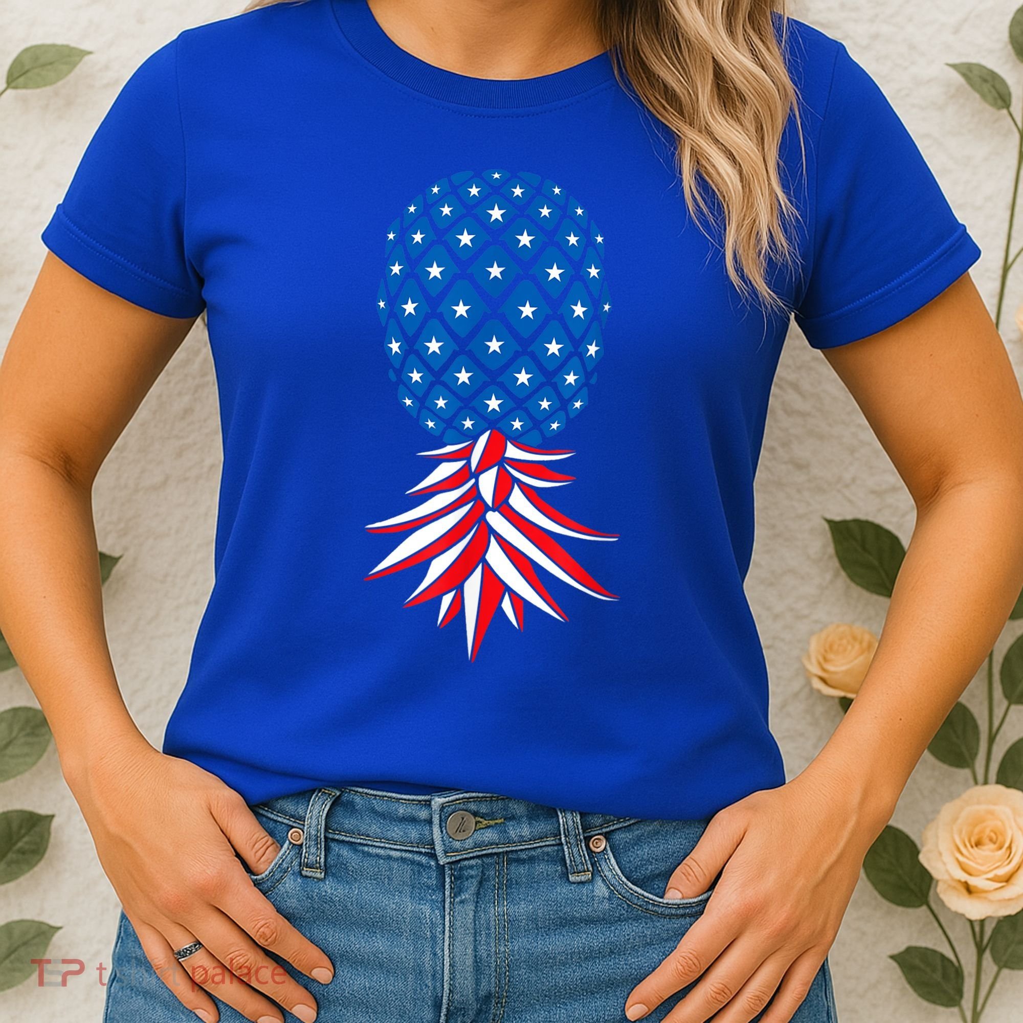 July Patriotic Red White Blue Upside Down Pineapple Swinger Women's T-Shirt