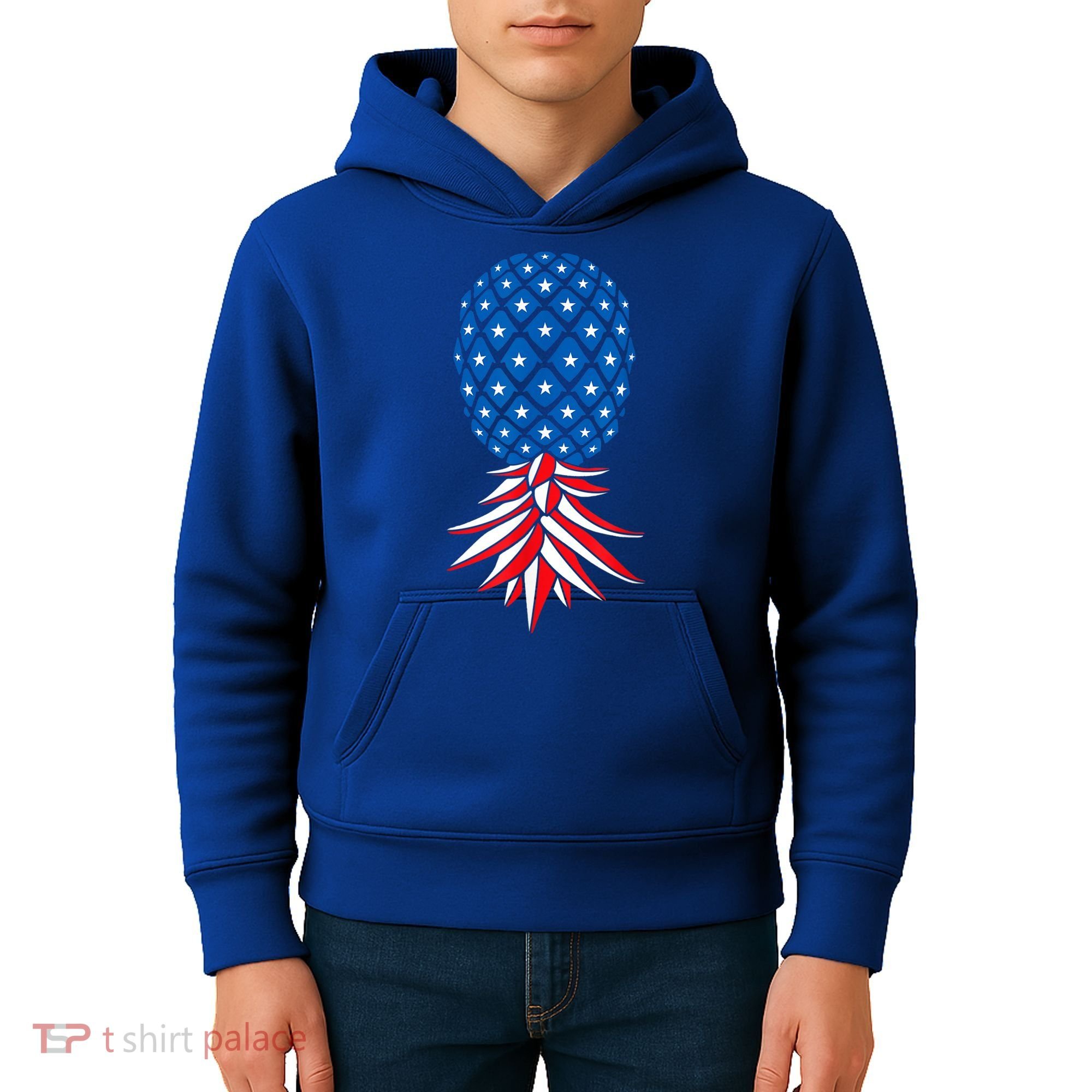 July Patriotic Red White Blue Upside Down Pineapple Swinger Kids Hoodie
