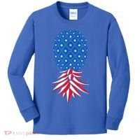 July Patriotic Red White Blue Upside Down Pineapple Swinger Kids Long Sleeve Shirt thumb 0