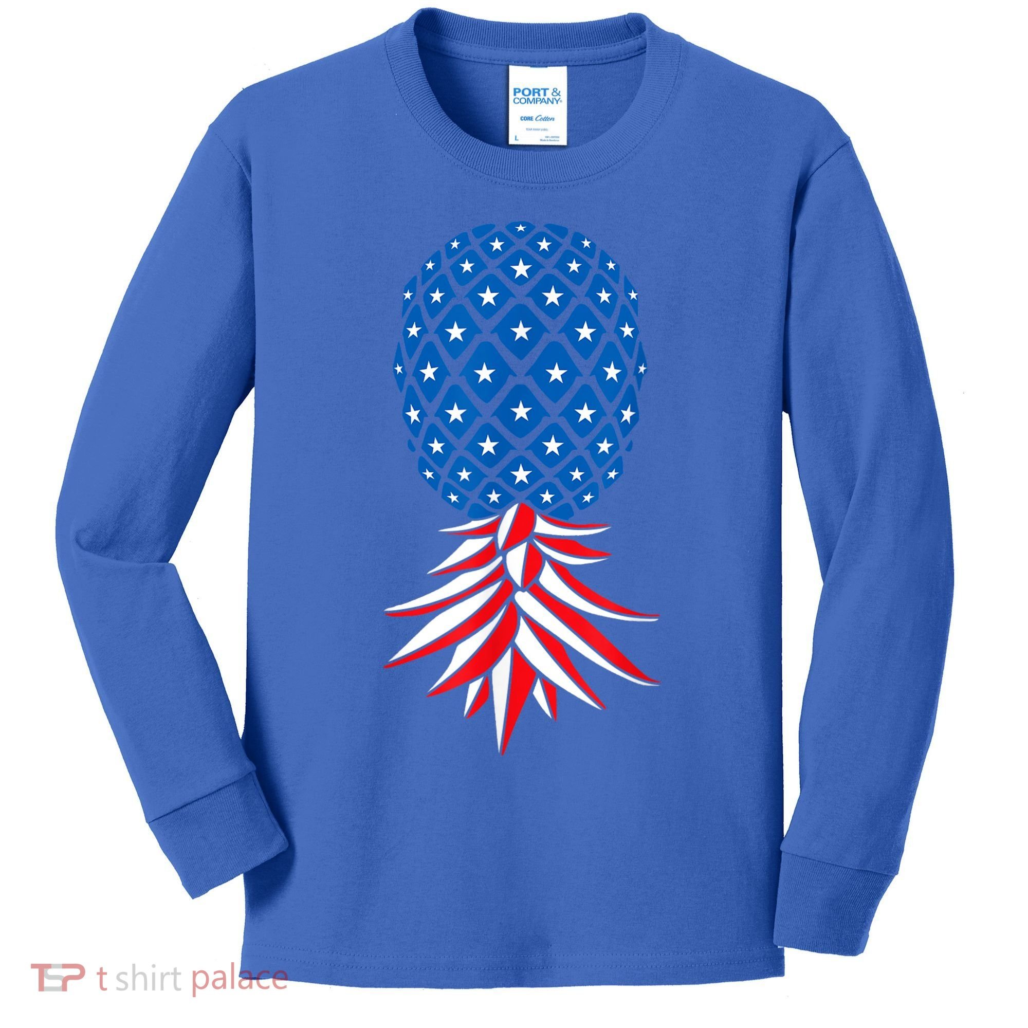 July Patriotic Red White Blue Upside Down Pineapple Swinger Kids Long Sleeve Shirt
