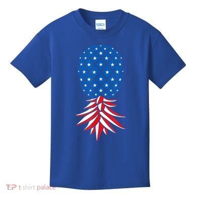 July Patriotic Red White Blue Upside Down Pineapple Swinger Kids T-Shirt