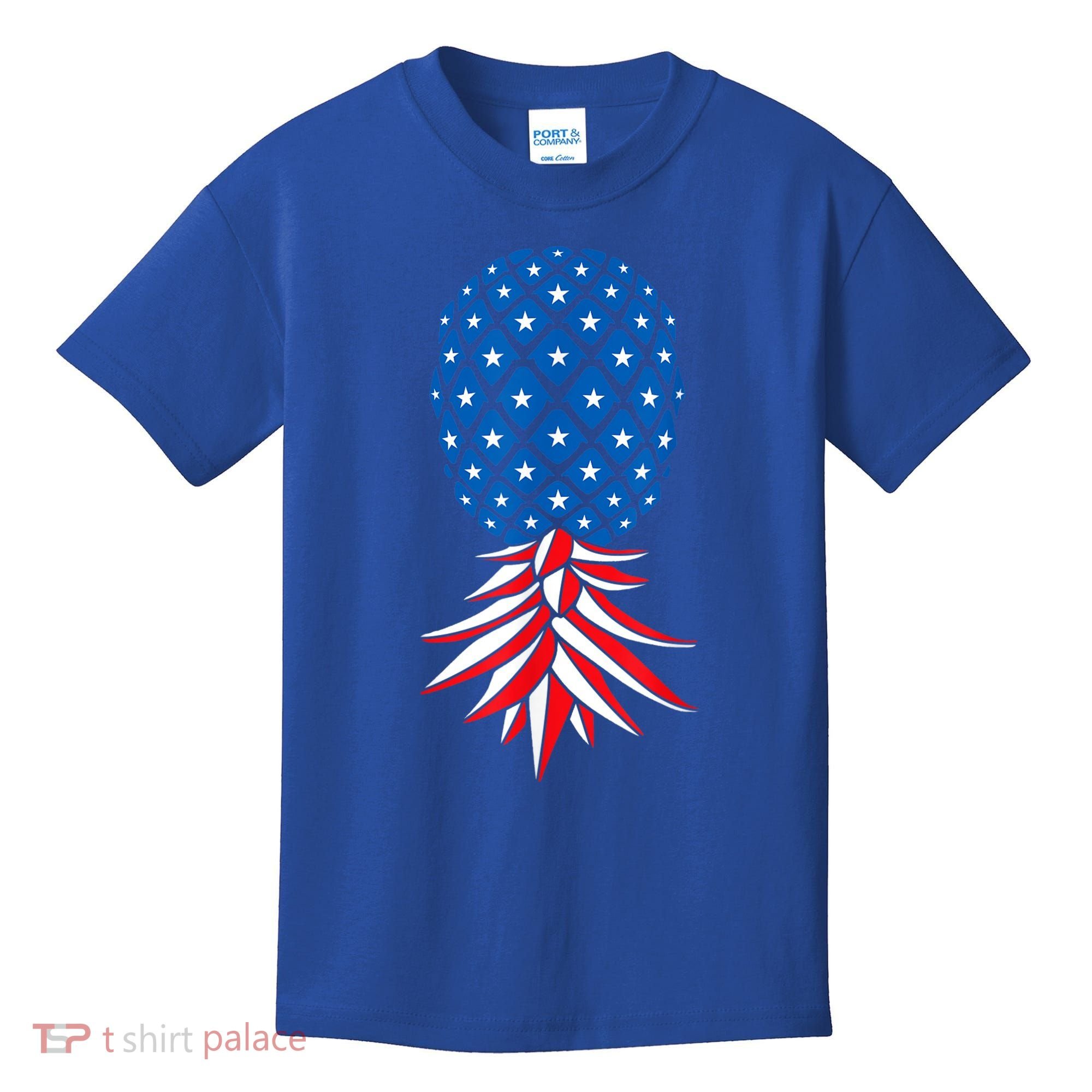 July Patriotic Red White Blue Upside Down Pineapple Swinger Kids T-Shirt