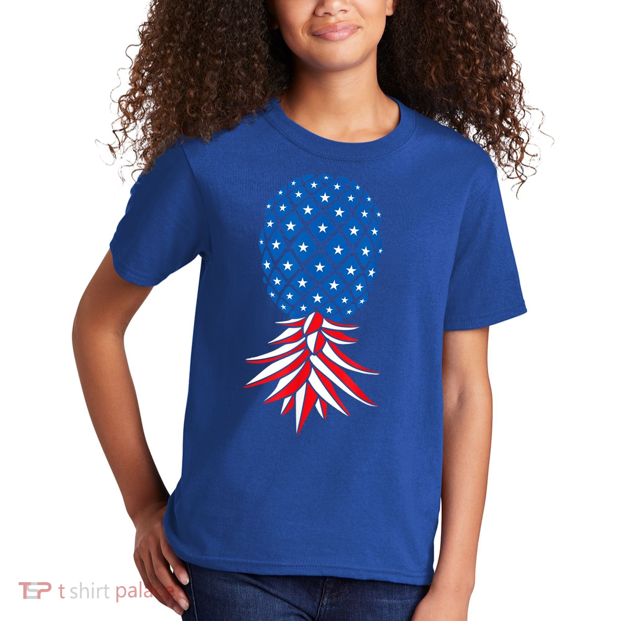 July Patriotic Red White Blue Upside Down Pineapple Swinger Kids T-Shirt