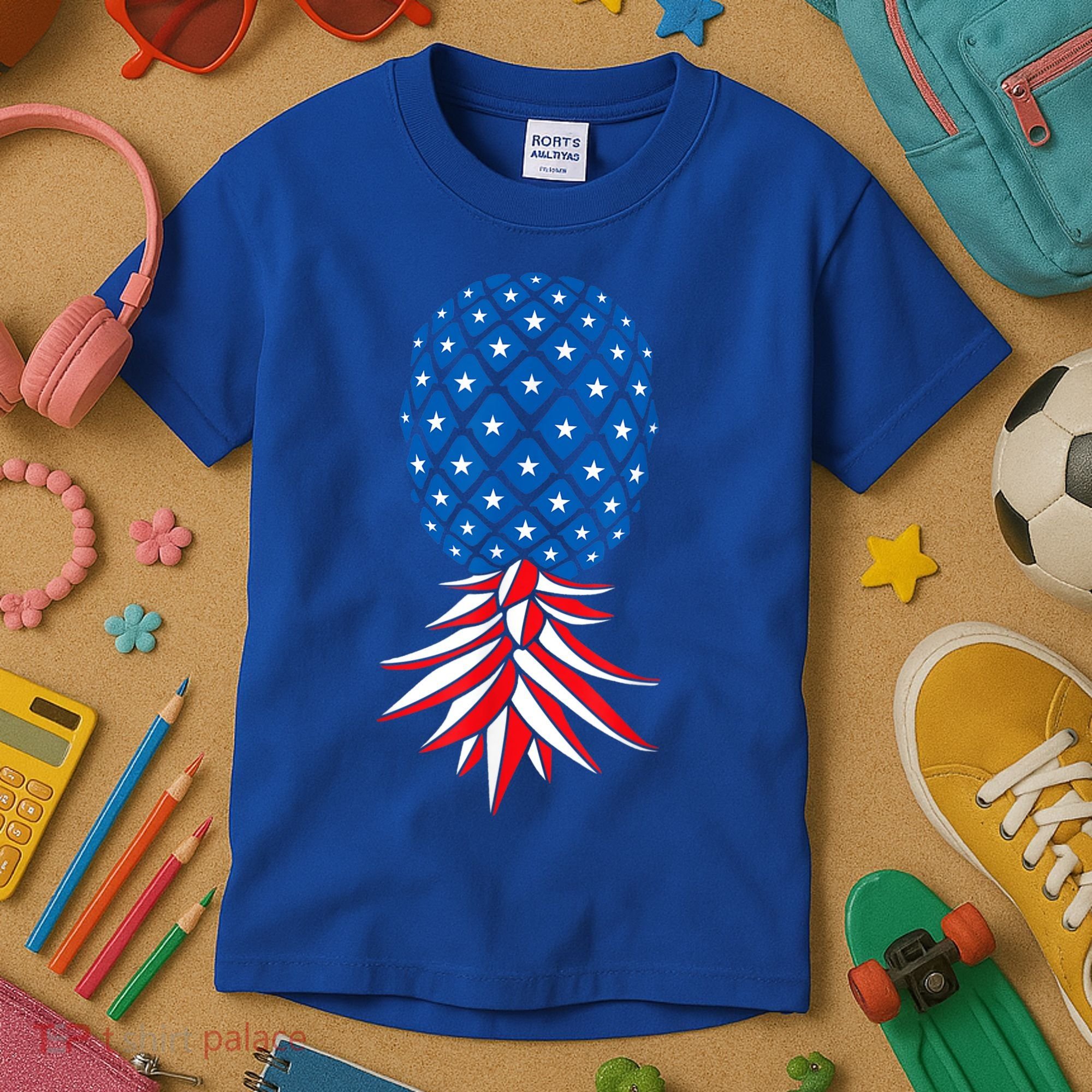 July Patriotic Red White Blue Upside Down Pineapple Swinger Kids T-Shirt