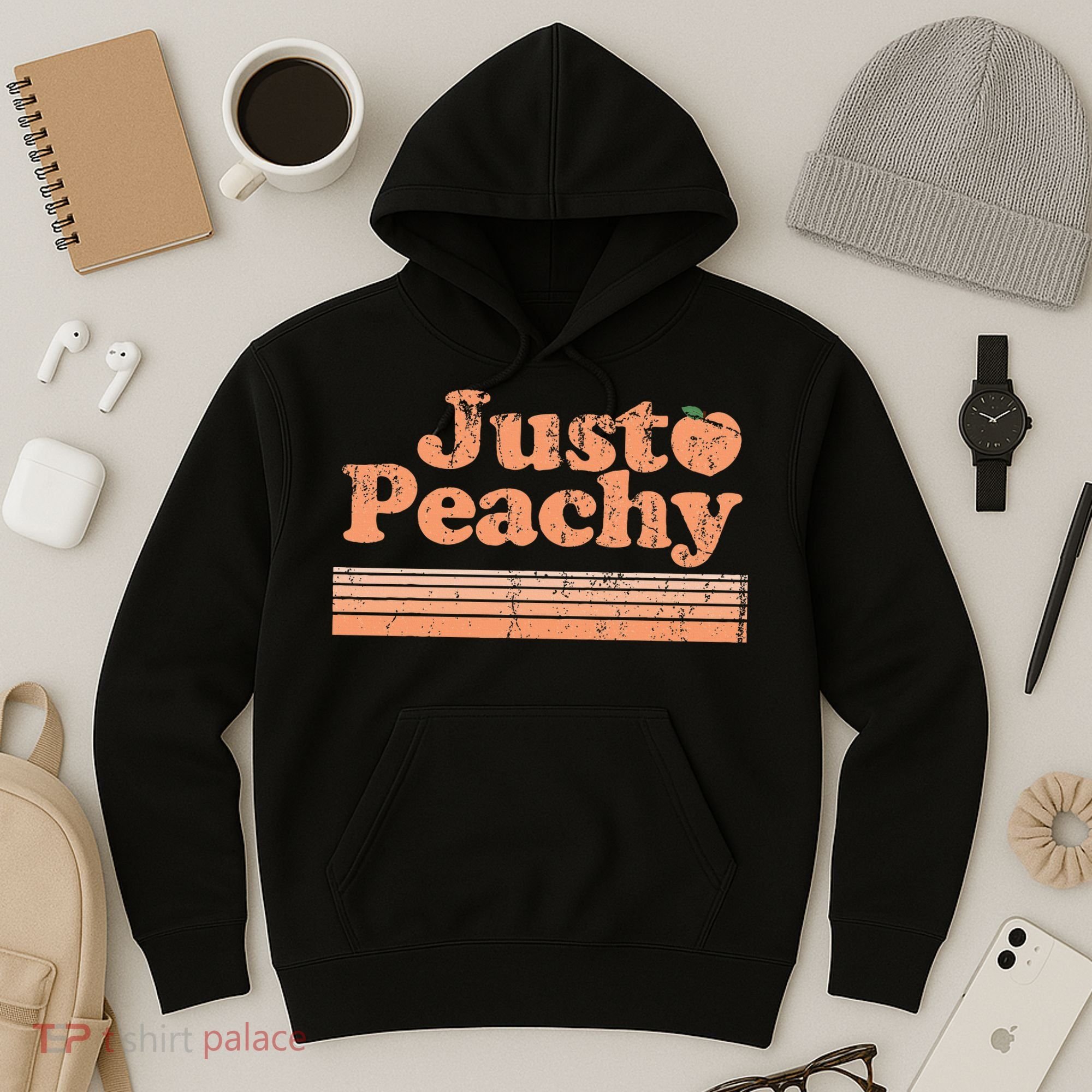 Just Peachy Retro 70s Georgia Peaches Summer Fruit Hoodie