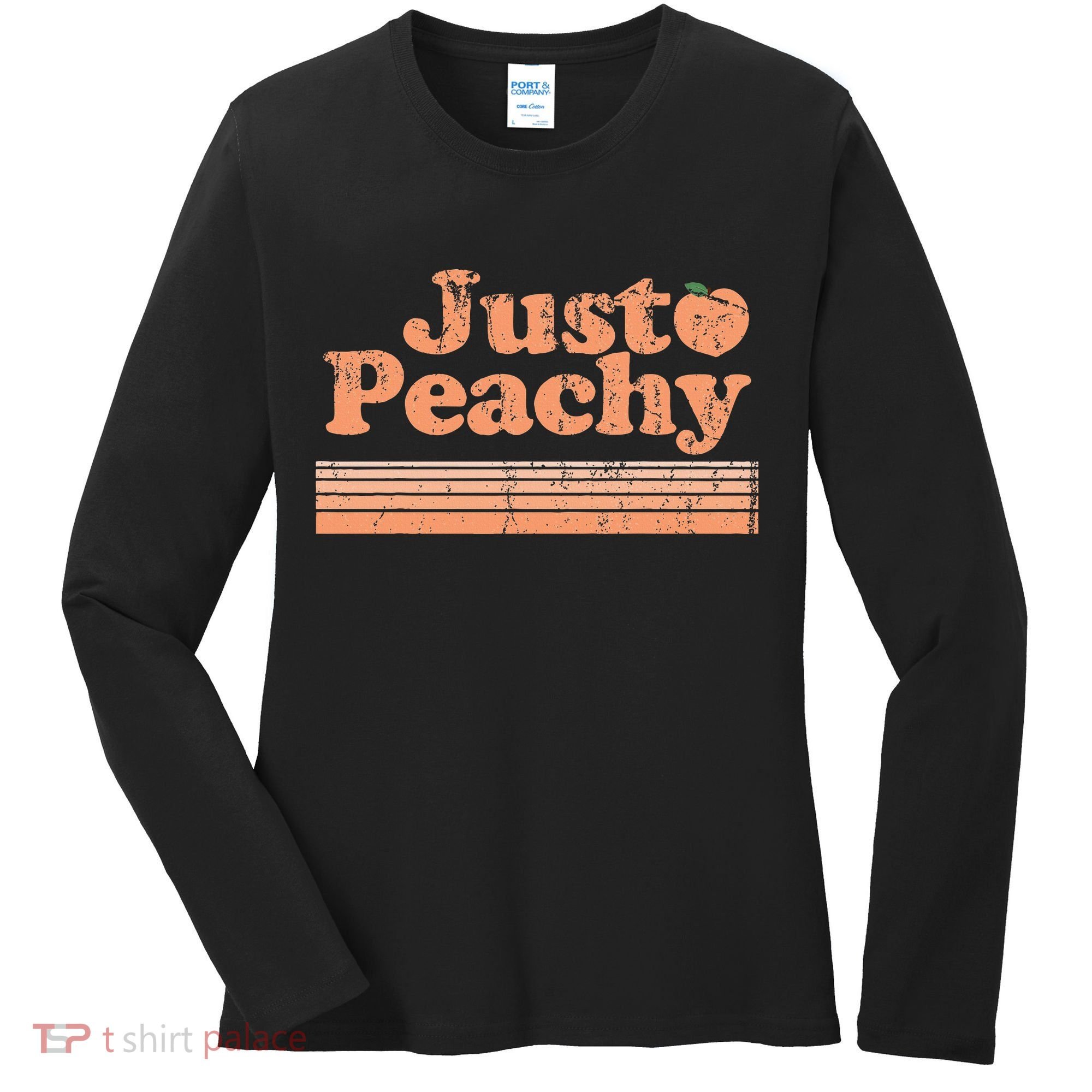 Just Peachy Retro 70s Georgia Peaches Summer Fruit Women's Long Sleeve Shirt