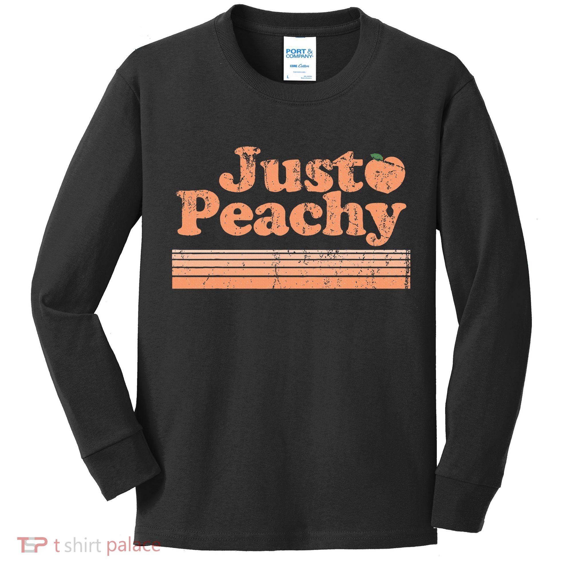 Just Peachy Retro 70s Georgia Peaches Summer Fruit Kids Long Sleeve Shirt