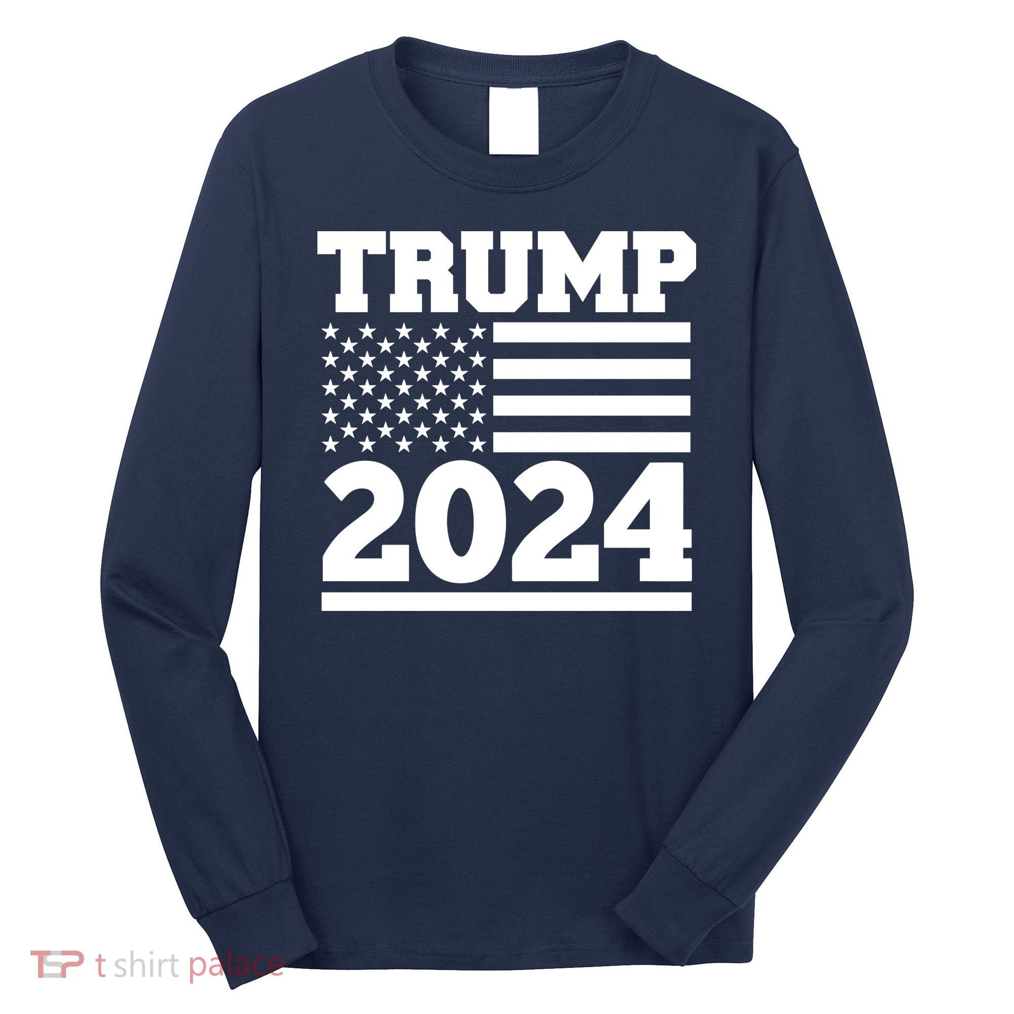Jumbo Print Trump 2024 Usa Flag Long Sleeve Shirt