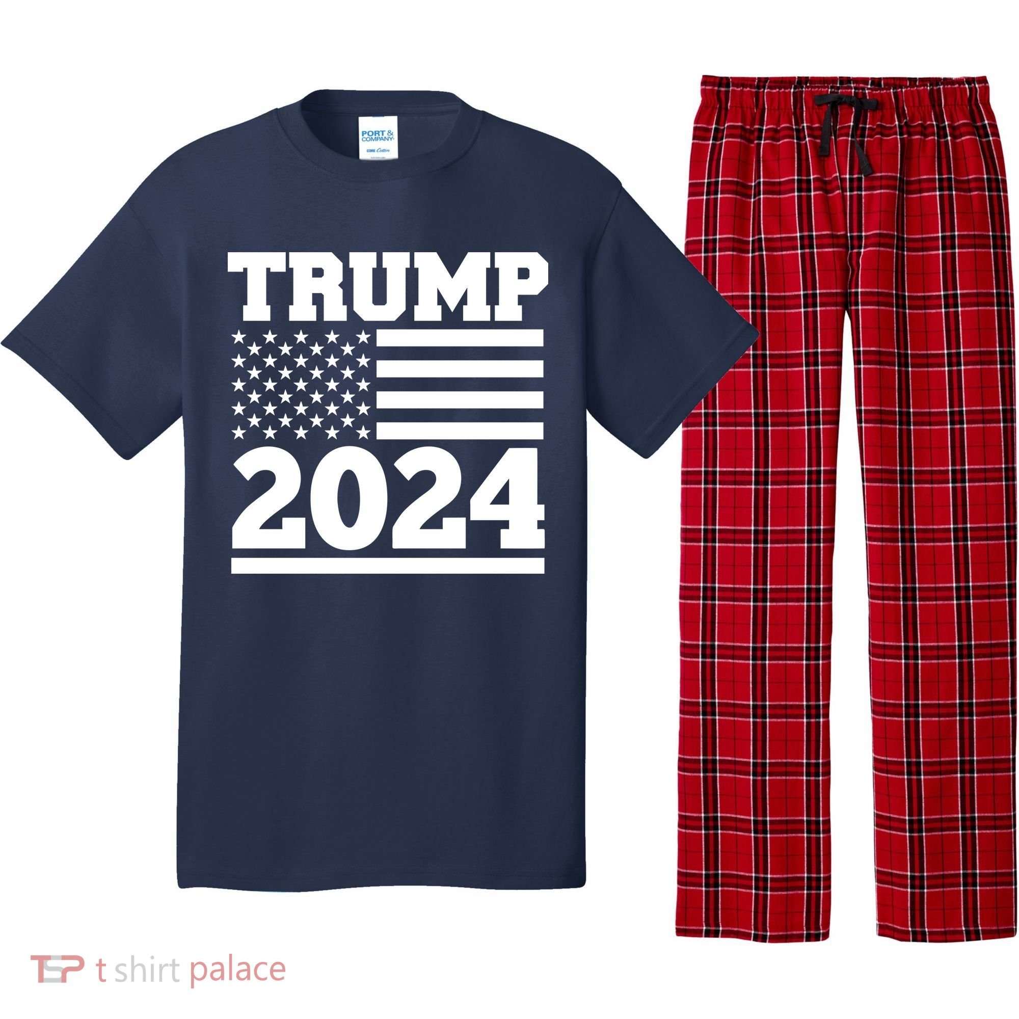 Jumbo Print Trump 2024 Usa Flag Pajama Set