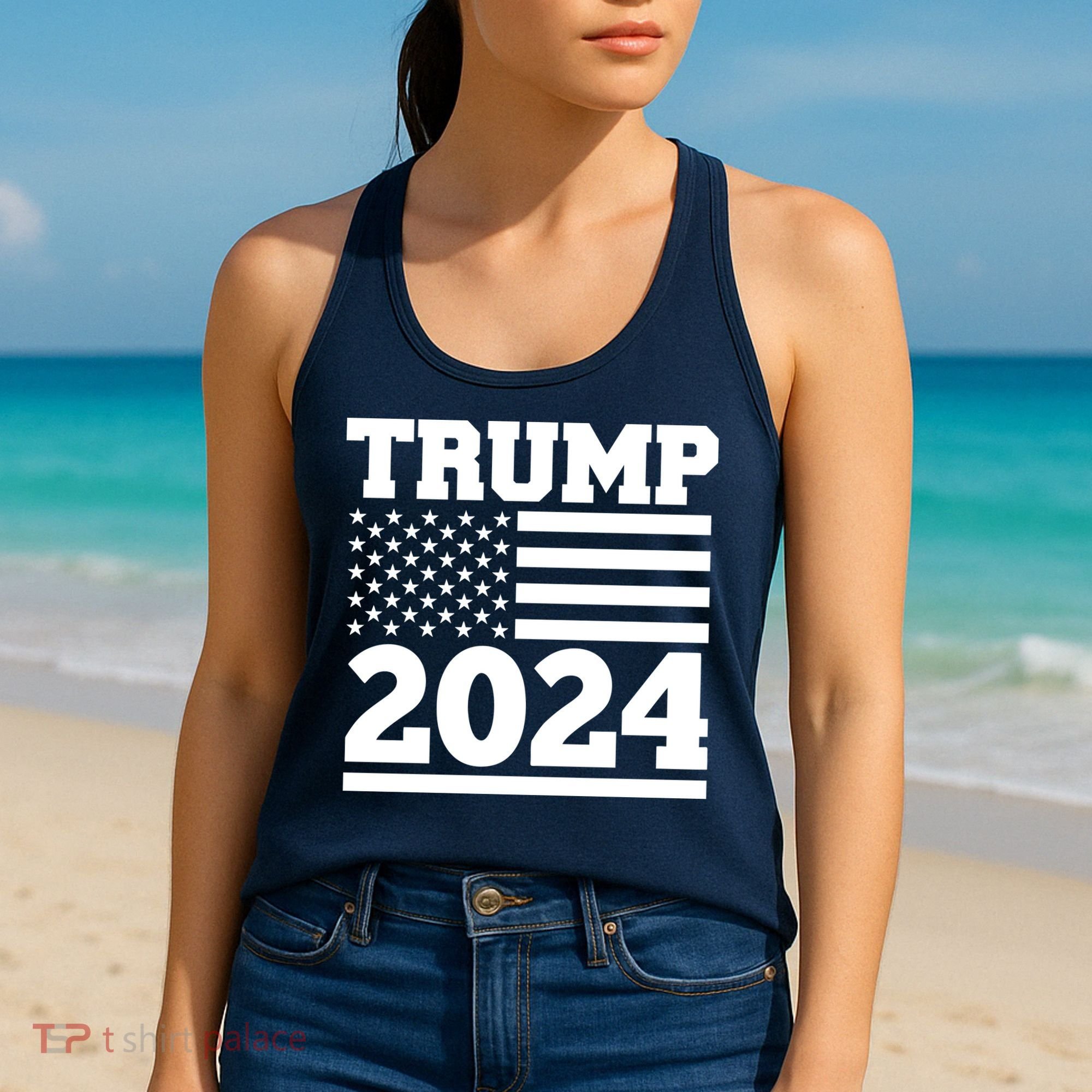 Jumbo Print Trump 2024 Usa Flag Women's Tank Top