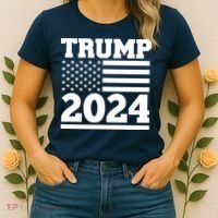 Jumbo Print Trump 2024 Usa Flag Women's T-Shirt thumb 2