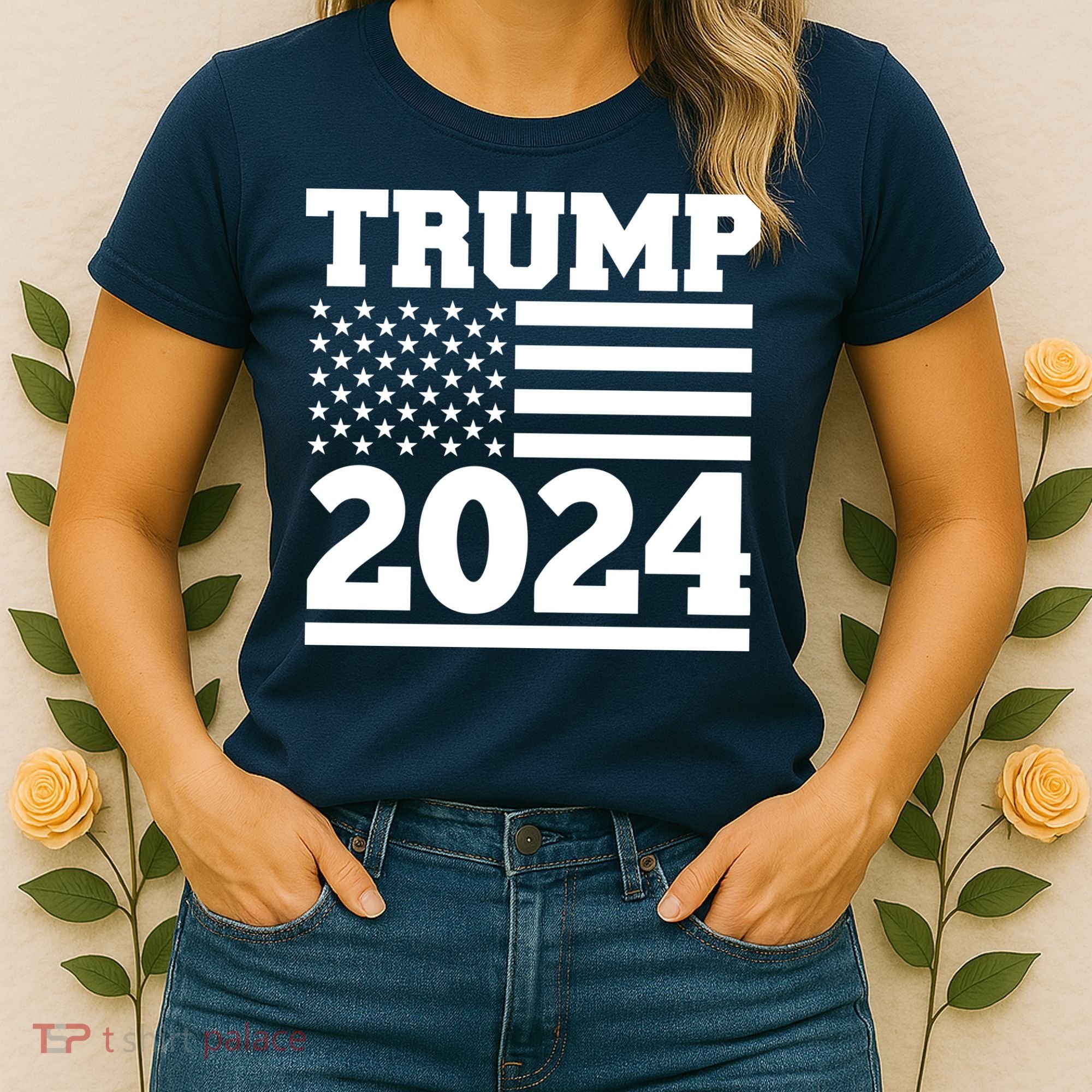 Jumbo Print Trump 2024 Usa Flag Women's T-Shirt