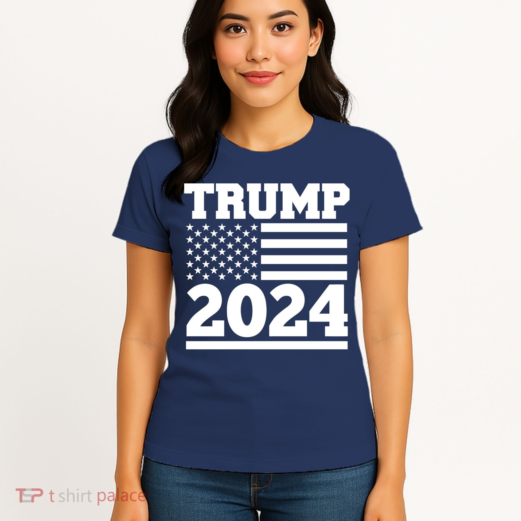 Jumbo Print Trump 2024 Usa Flag Women's T-Shirt