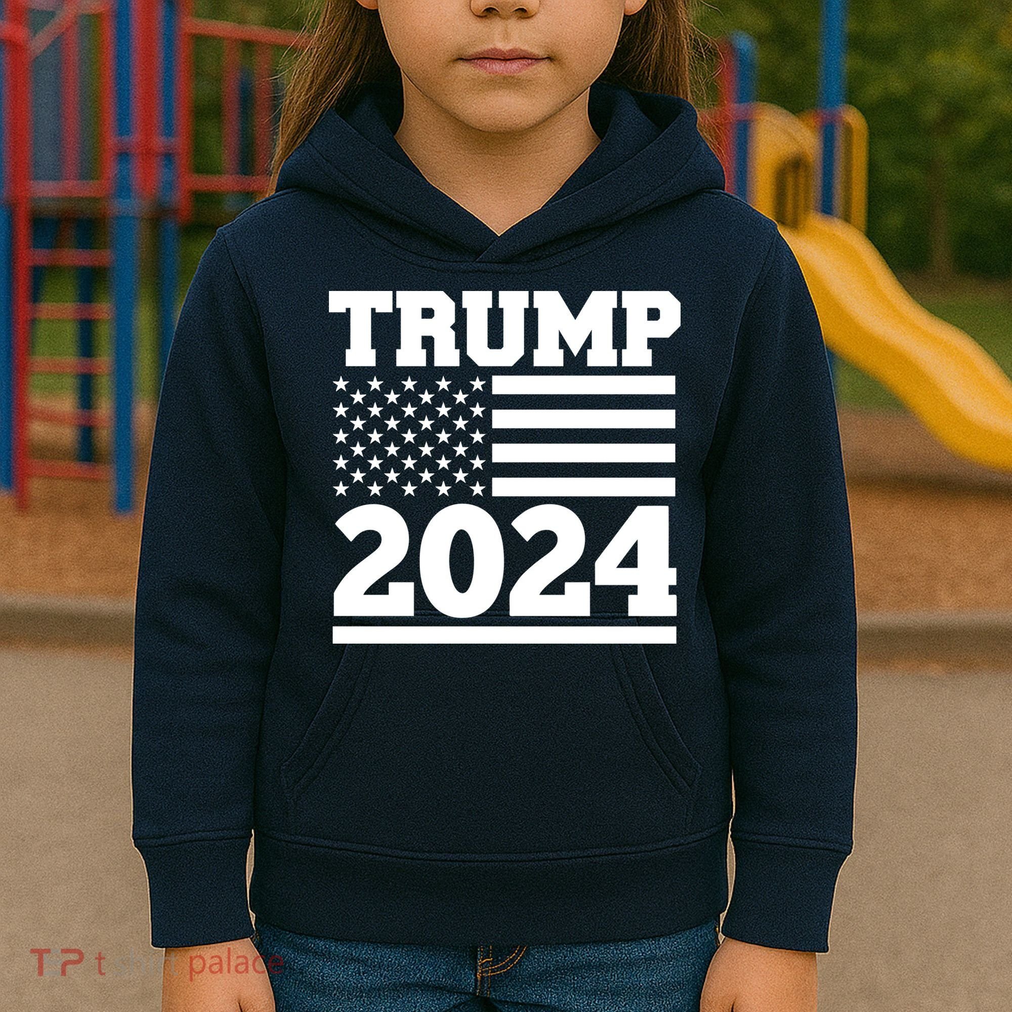 Jumbo Print Trump 2024 Usa Flag Kids Hoodie