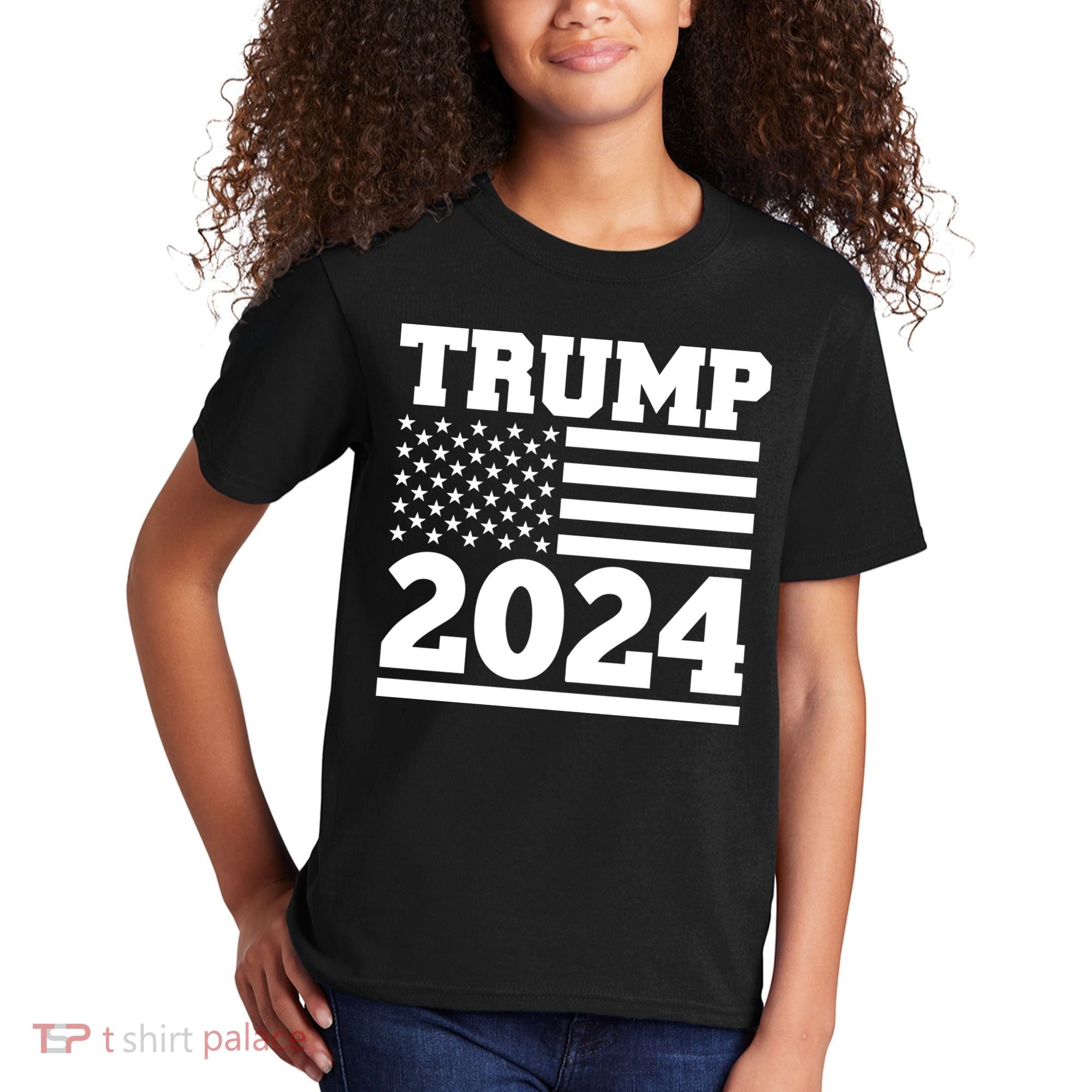 Jumbo Print Trump 2024 Usa Flag Kids T-Shirt