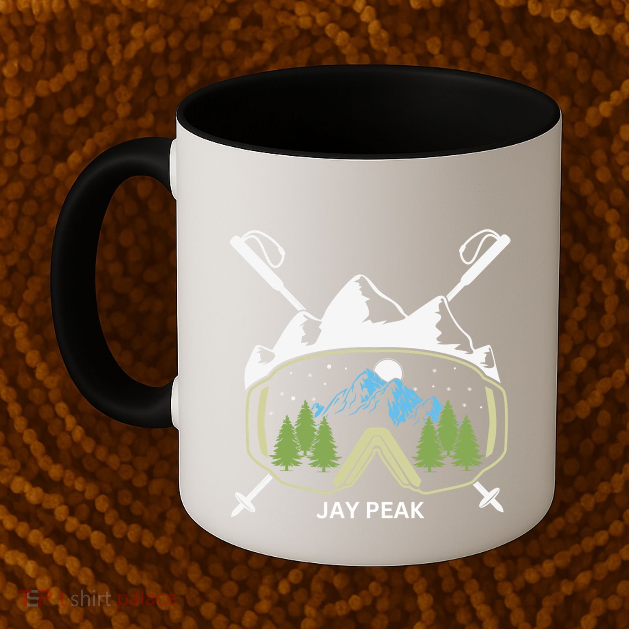Jay Peak Vermont Skiing Skier Ski Goggles And Poles Gift Coffee Mug