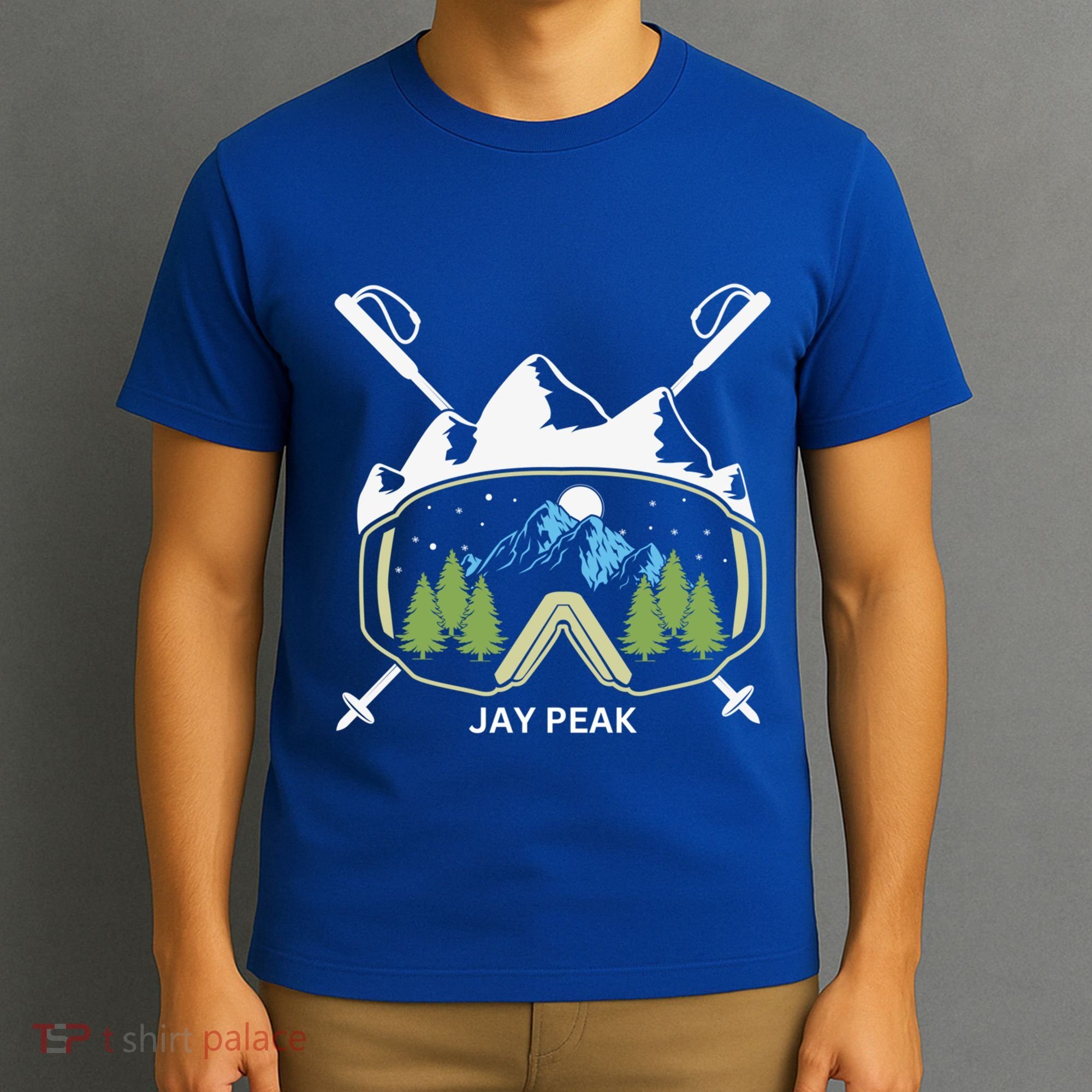 Jay Peak Vermont Skiing Skier Ski Goggles And Poles Gift T-Shirt