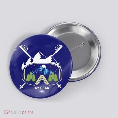 Jay Peak Vermont Skiing Skier Ski Goggles And Poles Gift Button