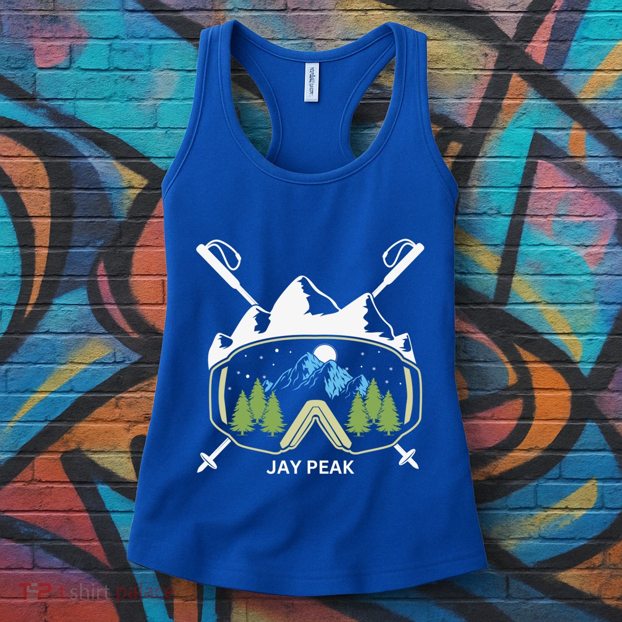 Jay Peak Vermont Skiing Skier Ski Goggles And Poles Gift Women's Tank Top