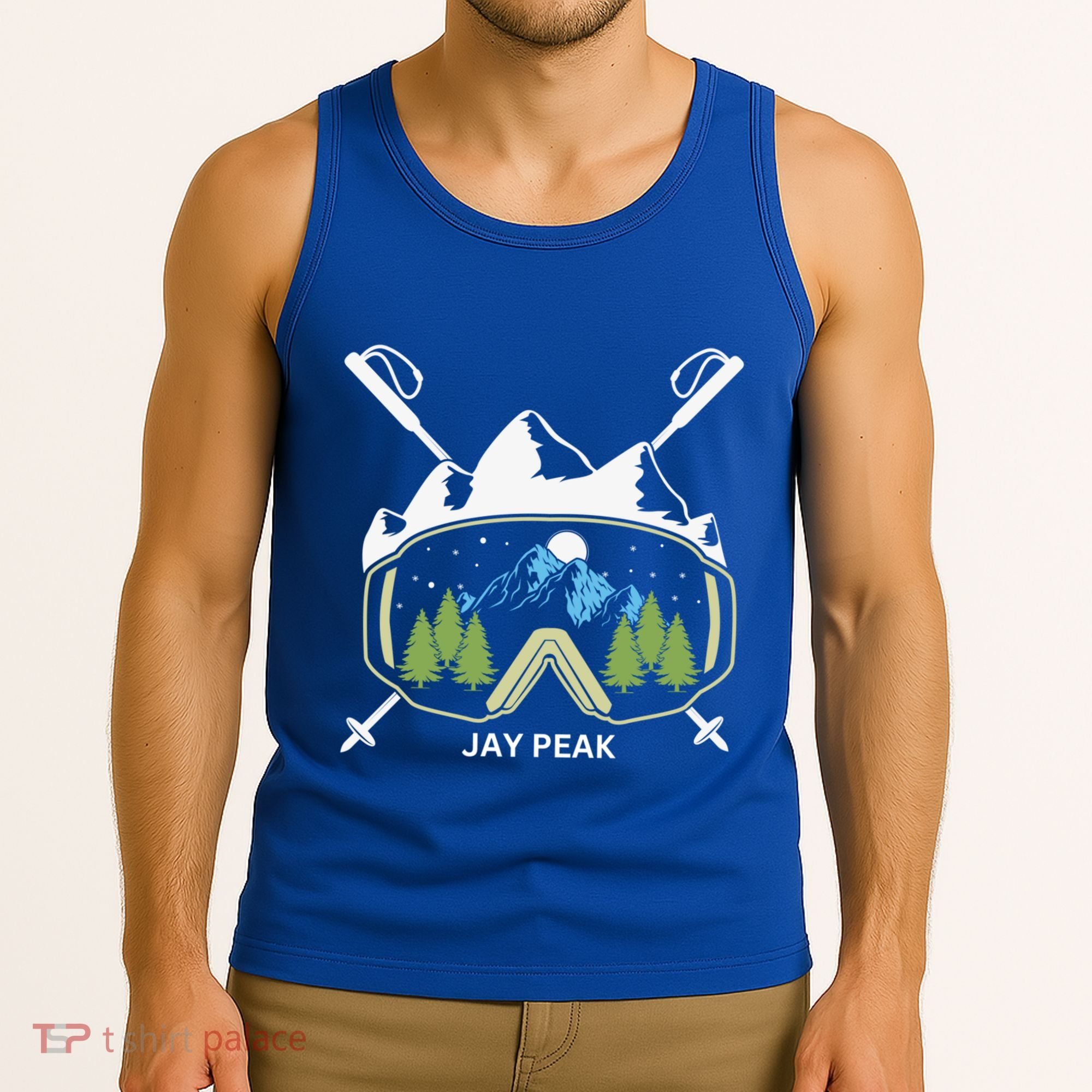 Jay Peak Vermont Skiing Skier Ski Goggles And Poles Gift Tank Top