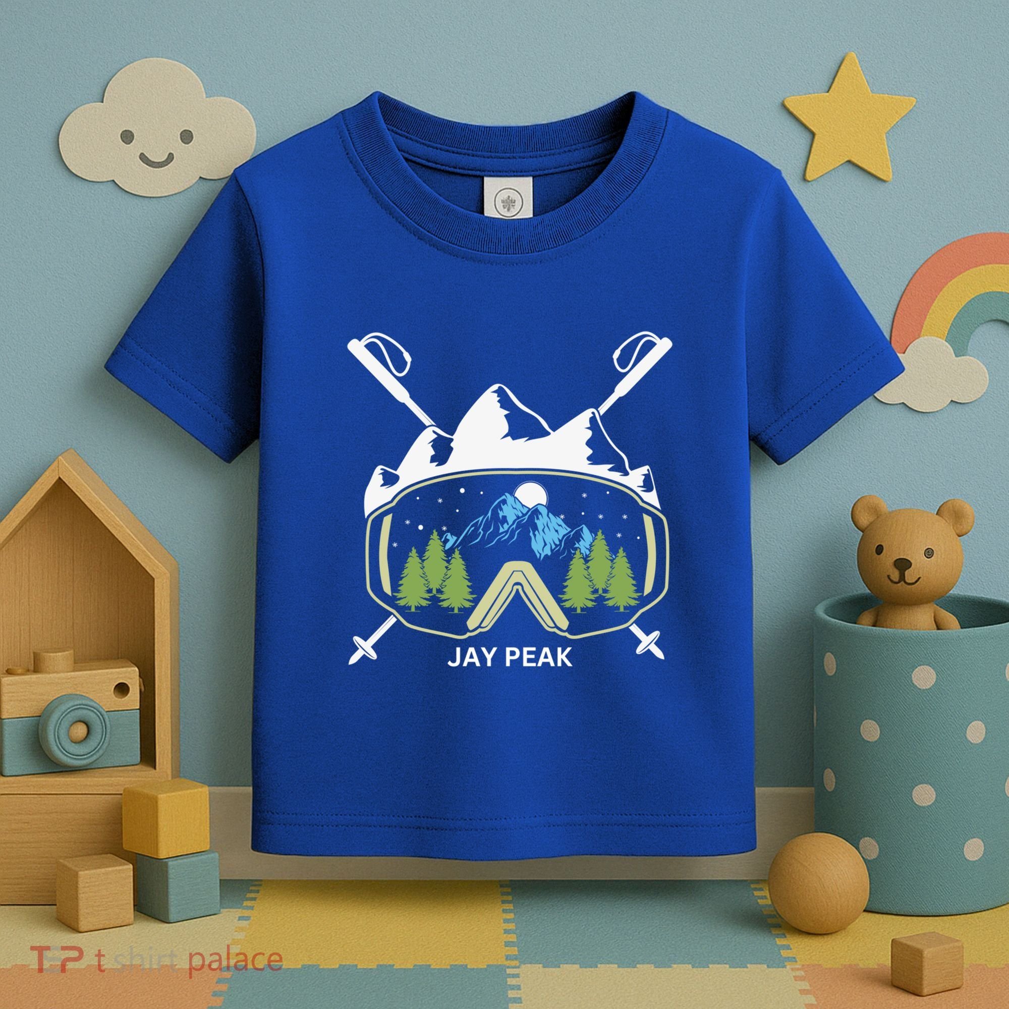 Jay Peak Vermont Skiing Skier Ski Goggles And Poles Gift Toddler T-Shirt