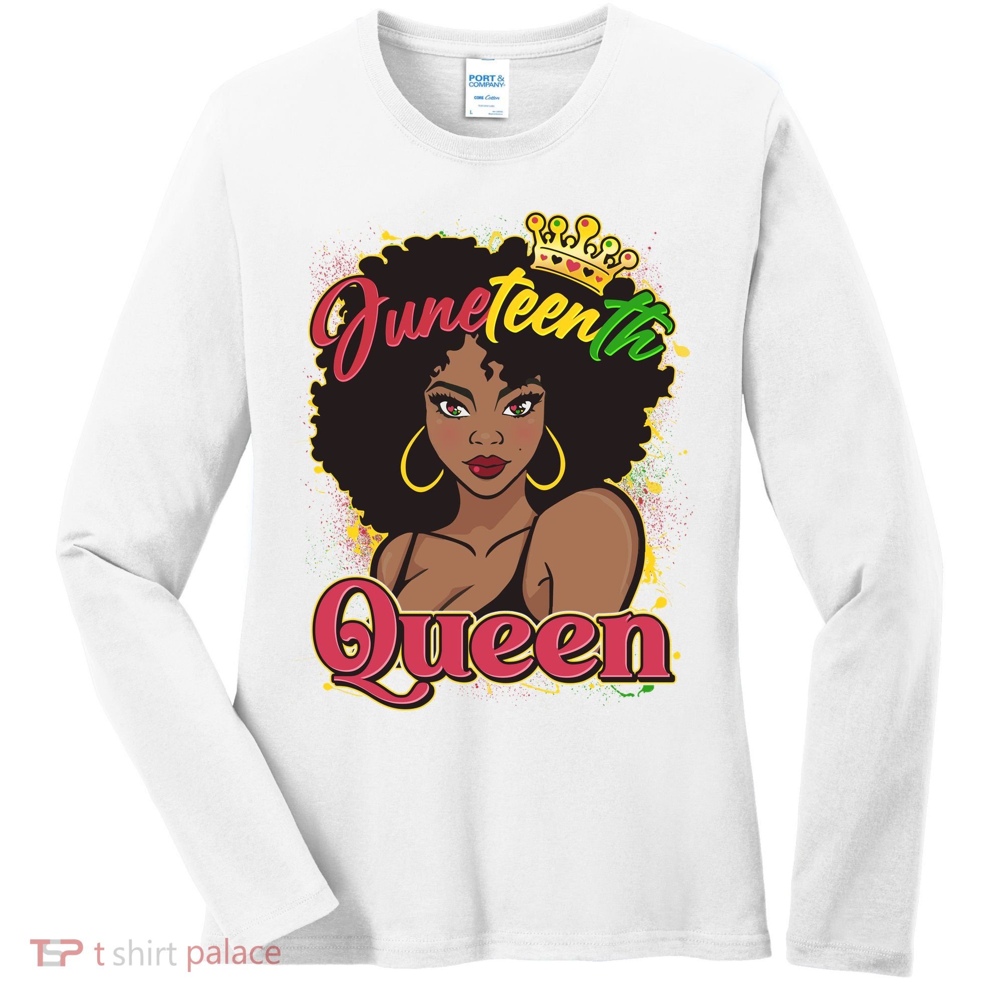 Juneteenth Queen Black African American Woman Afro Women's Long Sleeve Shirt