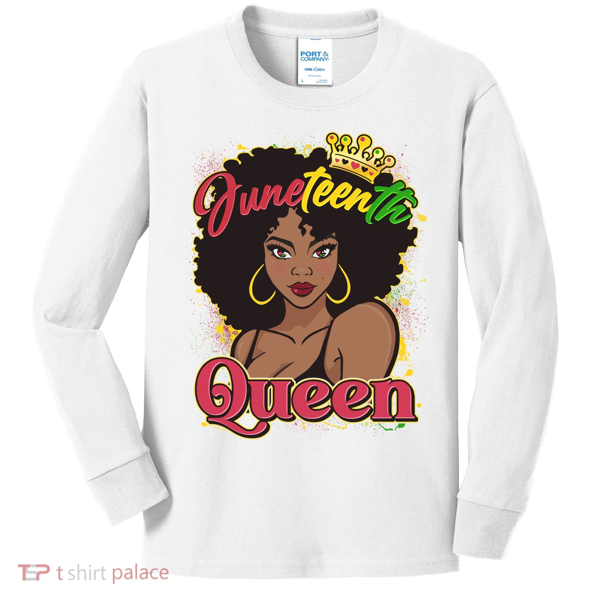 Juneteenth Queen Black African American Woman Afro Kids Long Sleeve Shirt