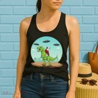 Jesus Riding A Dinosaur Funny Bigfoot UFO Alien Abduction Women's Tank Top thumb 2