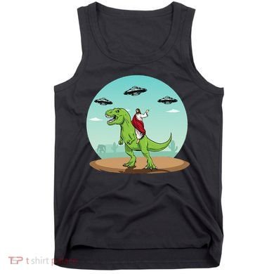 Jesus Riding A Dinosaur Funny Bigfoot UFO Alien Abduction Tank Top