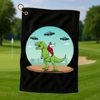 Jesus Riding A Dinosaur Funny Bigfoot UFO Alien Abduction Golf Towel thumb 1
