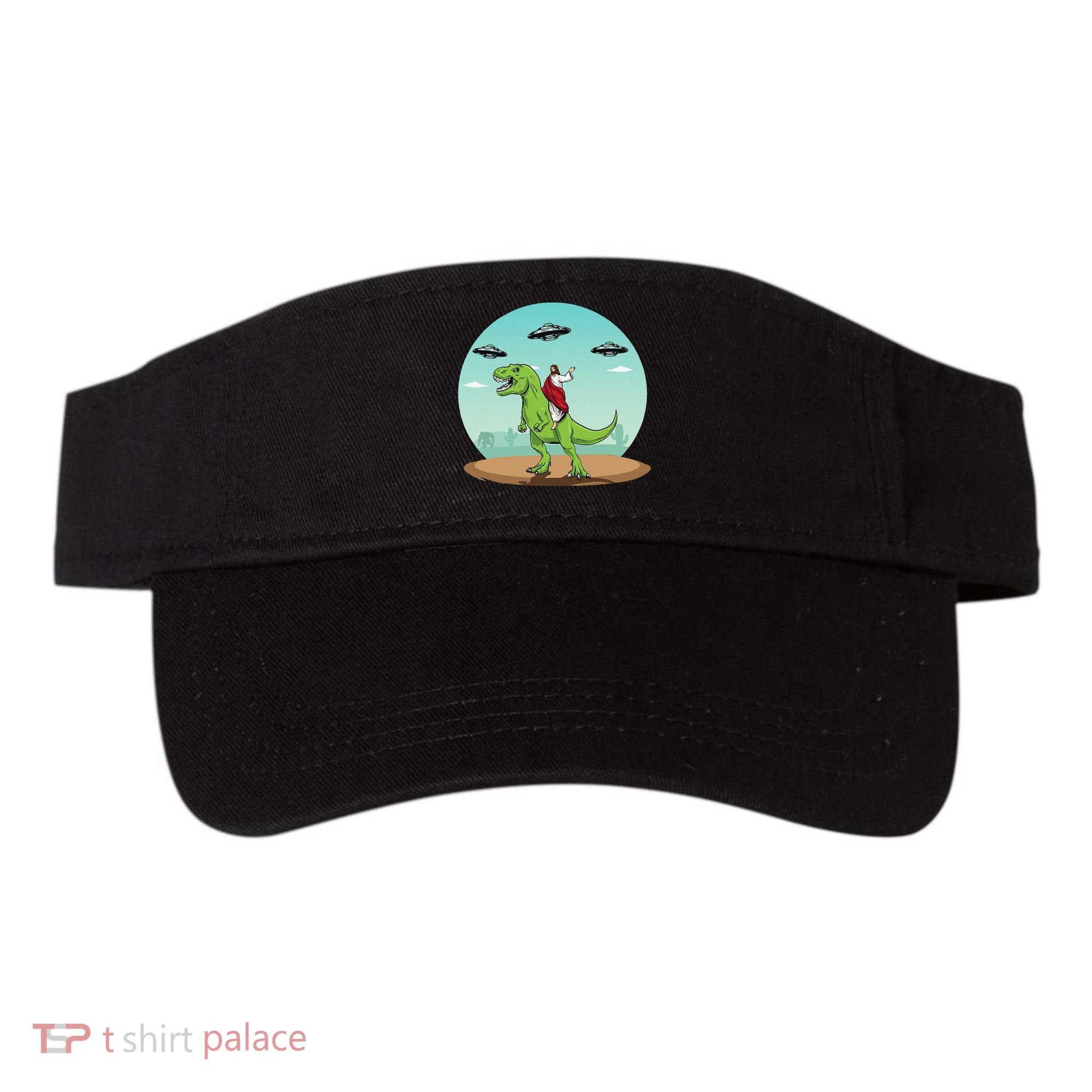 Jesus Riding A Dinosaur Funny Bigfoot UFO Alien Abduction Visor