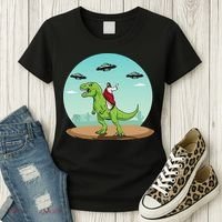 Jesus Riding A Dinosaur Funny Bigfoot UFO Alien Abduction Women's T-Shirt thumb 3