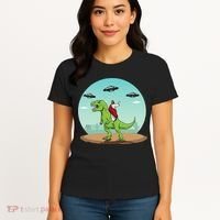 Jesus Riding A Dinosaur Funny Bigfoot UFO Alien Abduction Women's T-Shirt thumb 4
