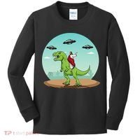 Jesus Riding A Dinosaur Funny Bigfoot UFO Alien Abduction Kids Long Sleeve Shirt thumb 0