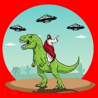 Jesus Riding A Dinosaur Funny Bigfoot UFO Alien Abduction Santa Hat thumb 1