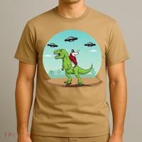 Jesus Riding A Dinosaur Funny Bigfoot UFO Alien Abduction T-Shirt thumb 3