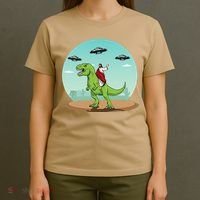 Jesus Riding A Dinosaur Funny Bigfoot UFO Alien Abduction T-Shirt thumb 4