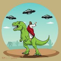 Jesus Riding A Dinosaur Funny Bigfoot UFO Alien Abduction T-Shirt thumb 7
