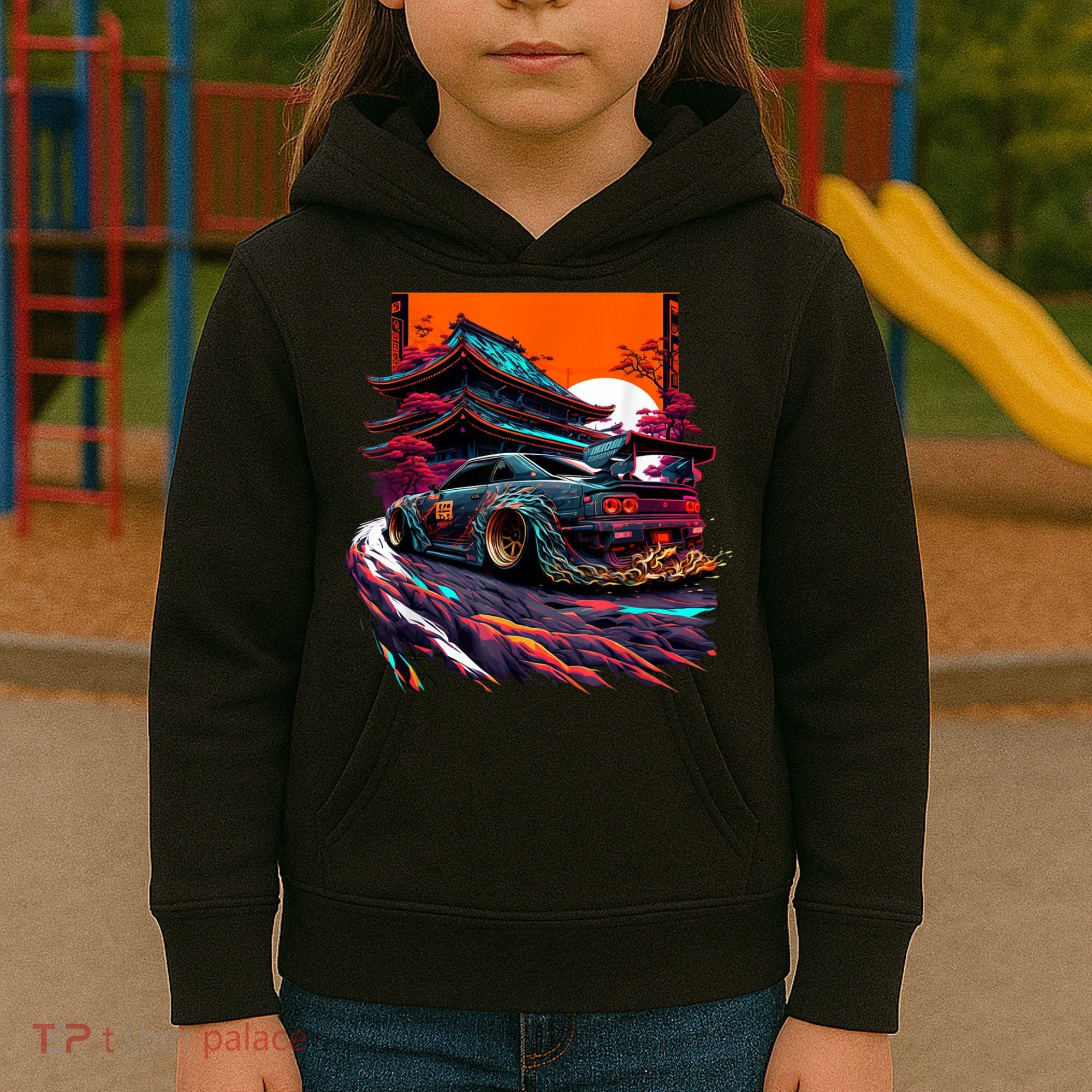 Japanese Retro Car Racing Drifting Art JDM Legend Tuning Kids Hoodie