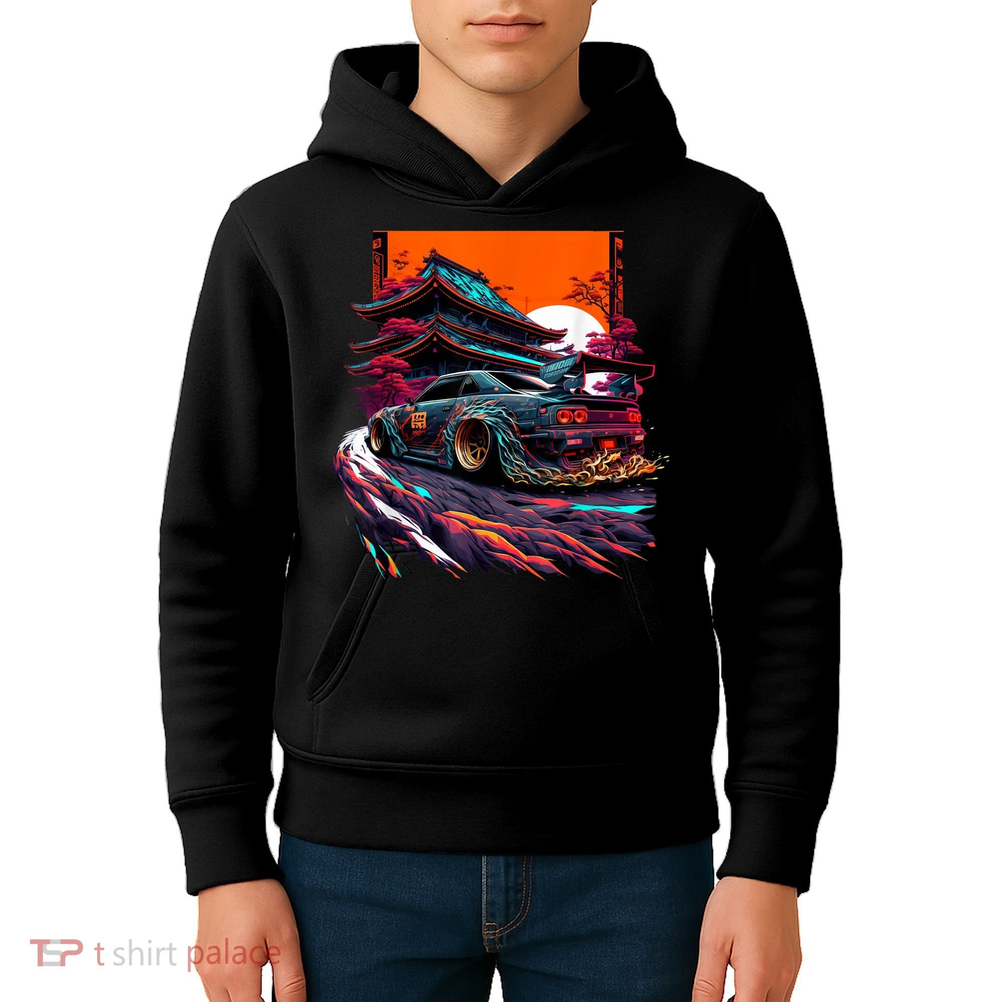 Japanese Retro Car Racing Drifting Art JDM Legend Tuning Kids Hoodie