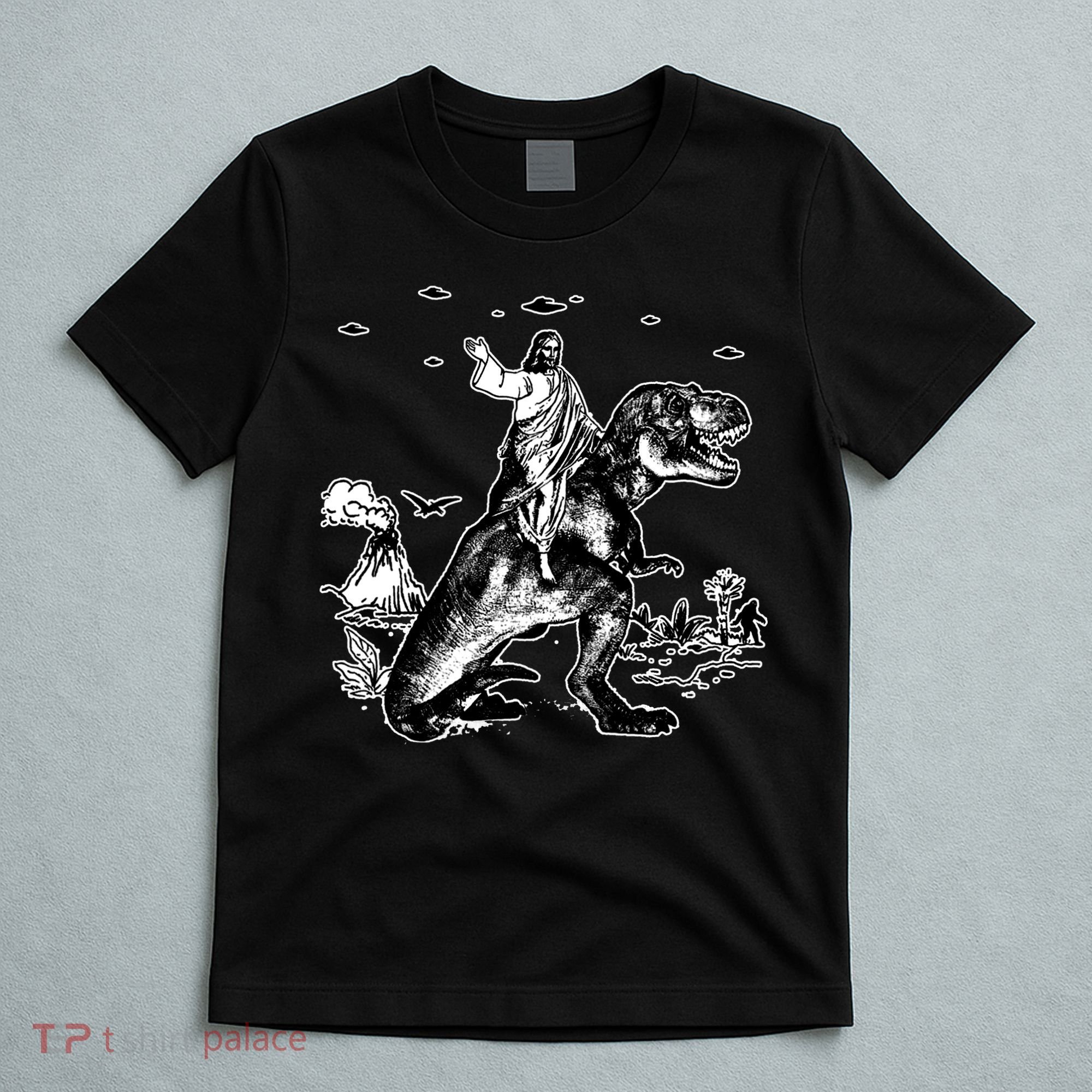 Jesus Riding Dinosaur Funny Ufo T-Shirt
