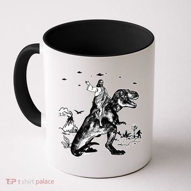 Jesus Riding Dinosaur Funny Ufo Coffee Mug