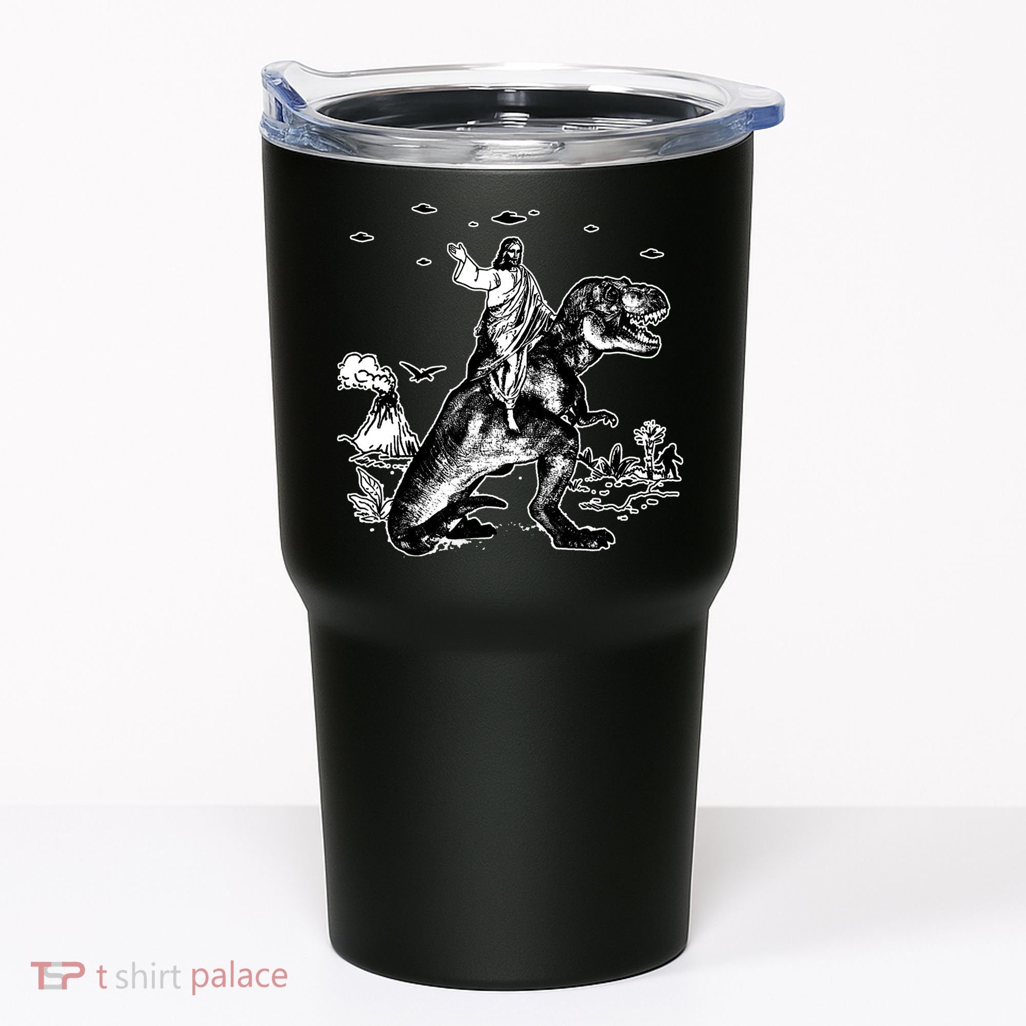 Jesus Riding Dinosaur Funny Ufo Tumbler