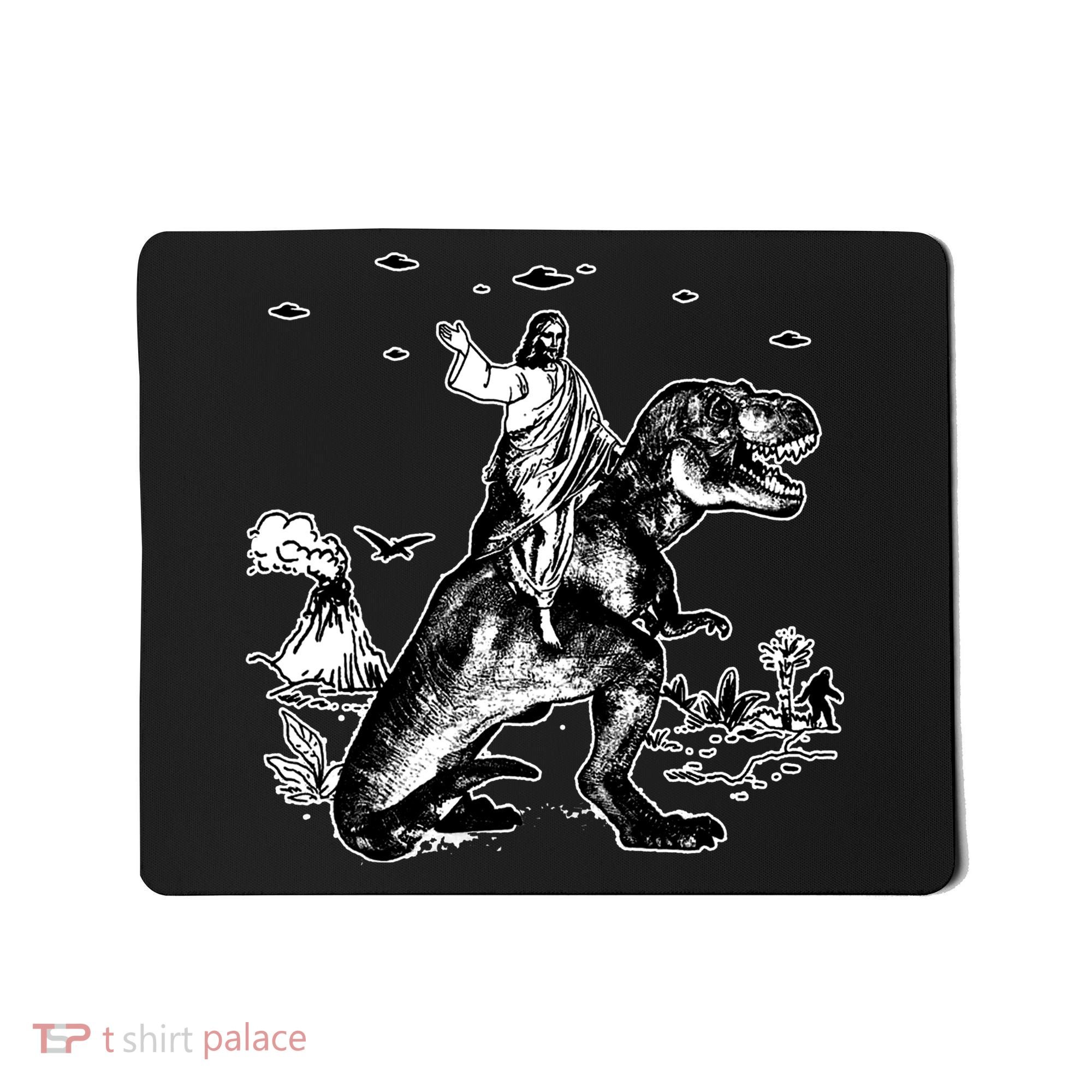Jesus Riding Dinosaur Funny Ufo Mousepad