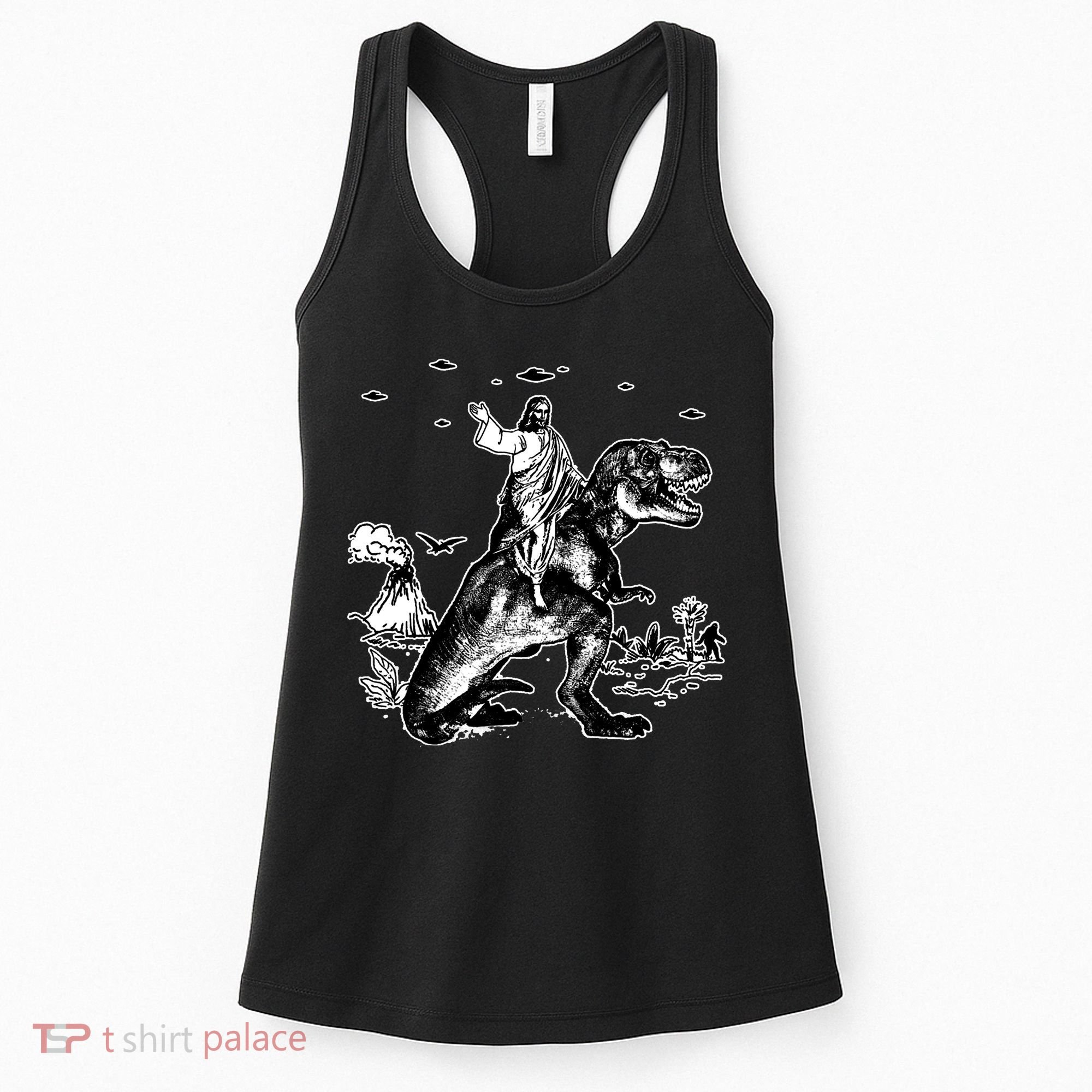 Jesus Riding Dinosaur Funny Ufo Women's Tank Top