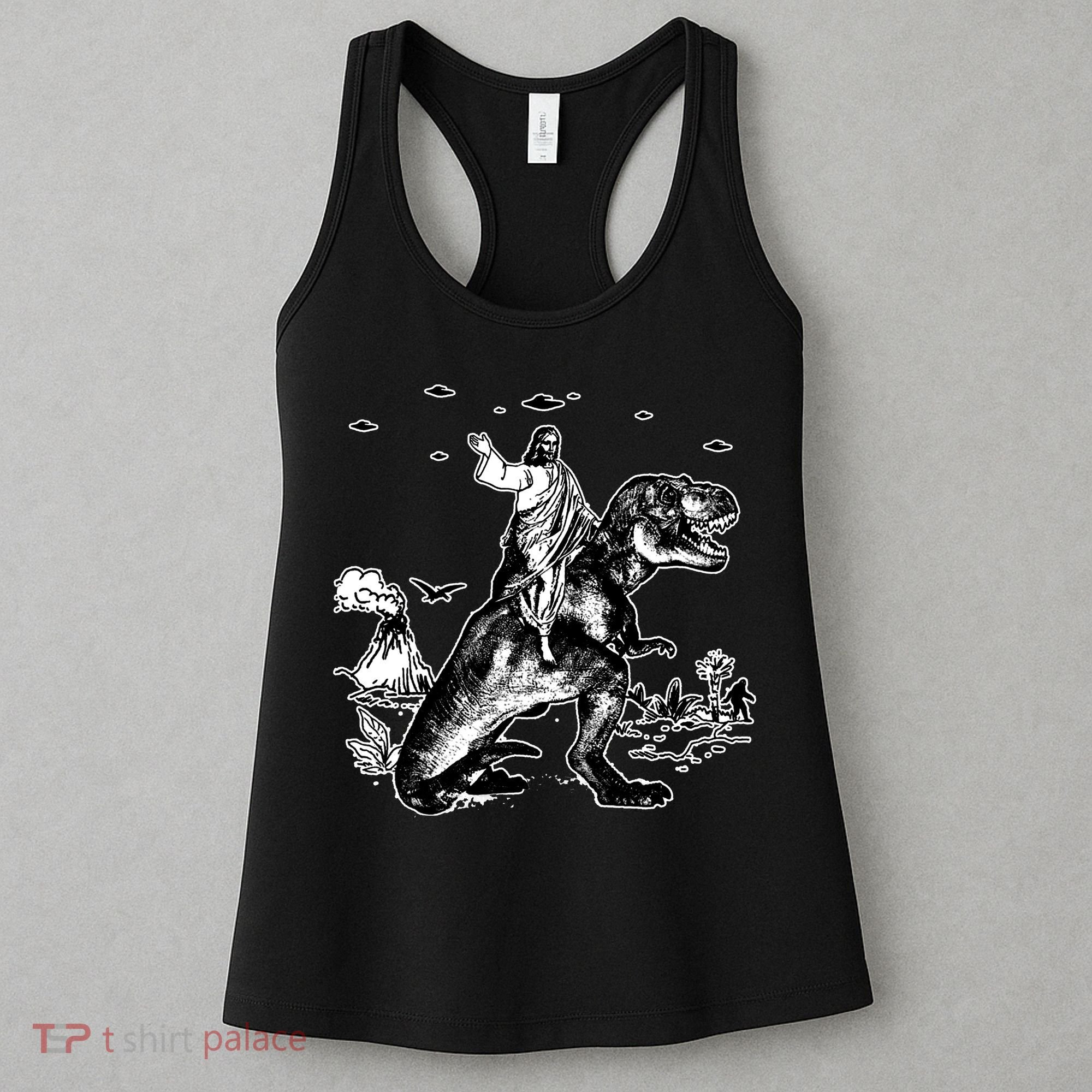 Jesus Riding Dinosaur Funny Ufo Women's Tank Top