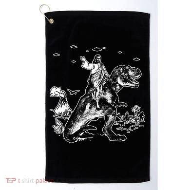 Jesus Riding Dinosaur Funny Ufo Golf Towel